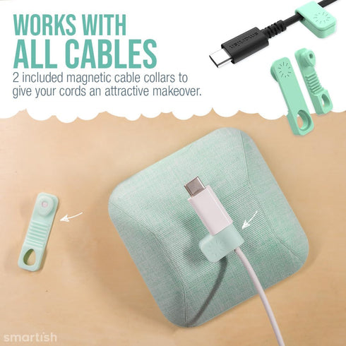 Smartish Magnetic Cord Holder, Cable Wrangler Organizer with Magnet Clips for Charger Management - Teal Me More