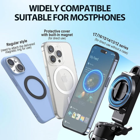 Auduto 16/15/14/13/12 Magnetic Phone Tripod Stand, Portable Mini Selfie Stick for iPhone & MagSafe, Aluminum