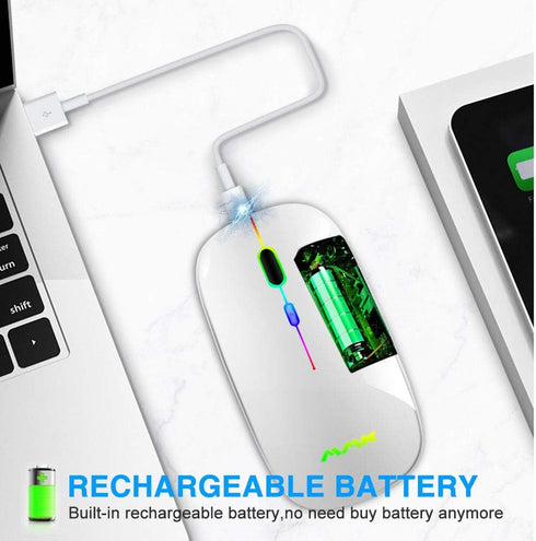 Wireless Bluetooth Mouse, Rechargeable USB Optical Mouse, LED Slim Dual Mode Wireless Mouse for Laptop, PC, Mac OS,