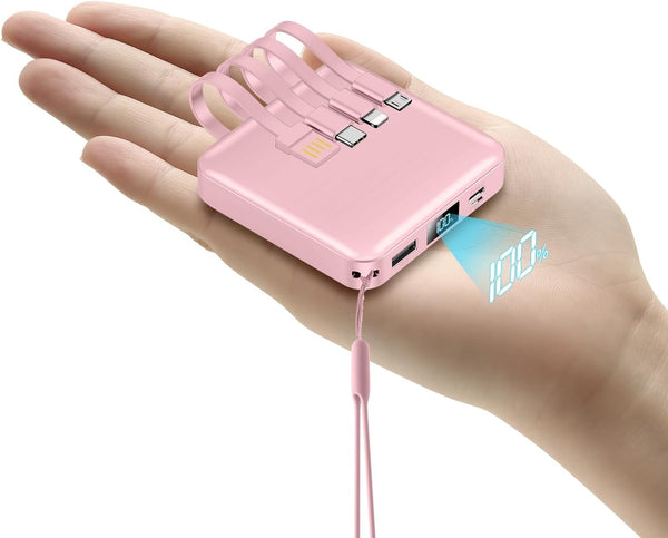 Portable Charger with Built-in Cable, 12000mAh 22.5W Fast Charging Power Bank, USB C Input/Output with Smart LED Display