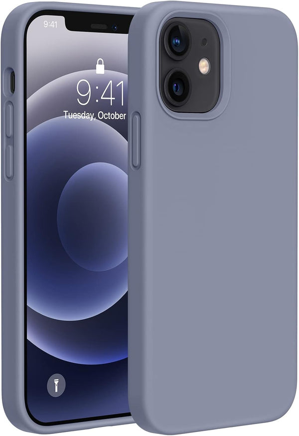 Miracase Lavender Gray Case for iPhone 12/12 Pro, Liquid Silicone Gel Rubber Full Body Protection, Shockproof