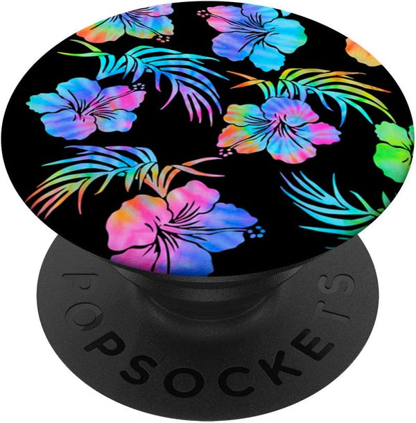 Tie Dye Hawaiian Print Rainbow Hibiscus Floral PopSockets PopGrip: Swappable Grip for Tablets & Phones