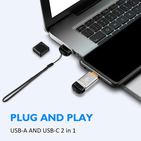 EASTBULL 16GB 5 Pack USB2.0 FAT32 16 5 Pack 1 Small Flash Drives Mini USB Drive with a USB-C Adapter, Mini Thumb Drive