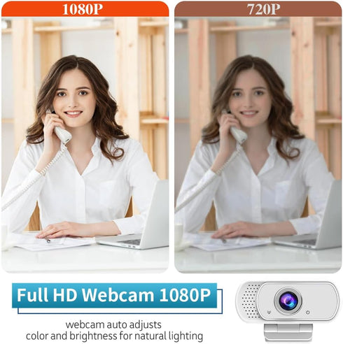 HZQDLN 1080P 110 Webcam for PC, HD Webcam with Microphone, Wide Angle USB Plug & Play - Noise Canceling for Video