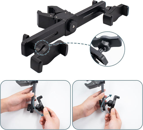 SnowTing 360 Universal Dual Phone Holder with Crab Clamp, Rotation Adjustable Clip Stand Smartphone Tripod Mount