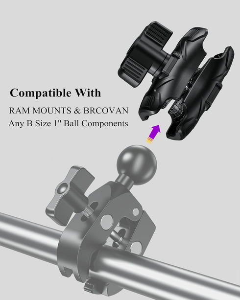 BRCOVAN Double Socket Arm, High Strength Composite Short Arm for RAM Mounts B Size 1'' Ball Components & Phone Holder