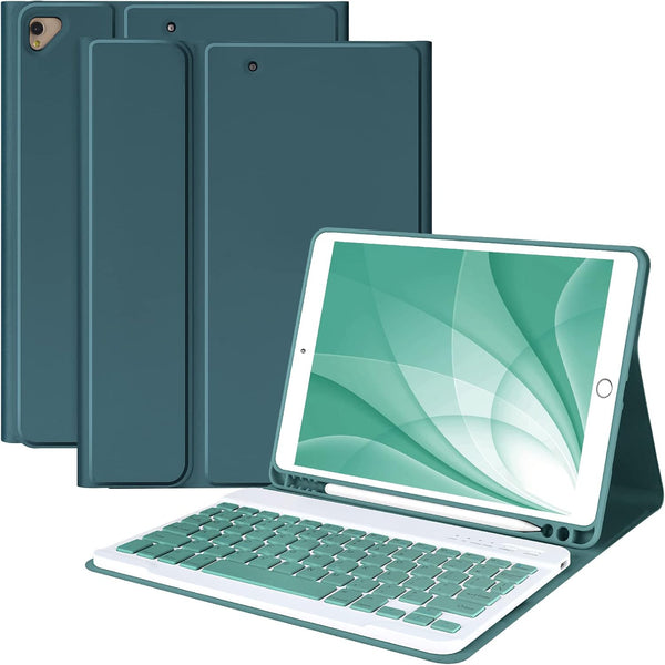 Keyboard Case for iPad 10.2" 9th 8th Generation, Detachable Bluetooth Keyboard and Pencil Holder, Deep Green