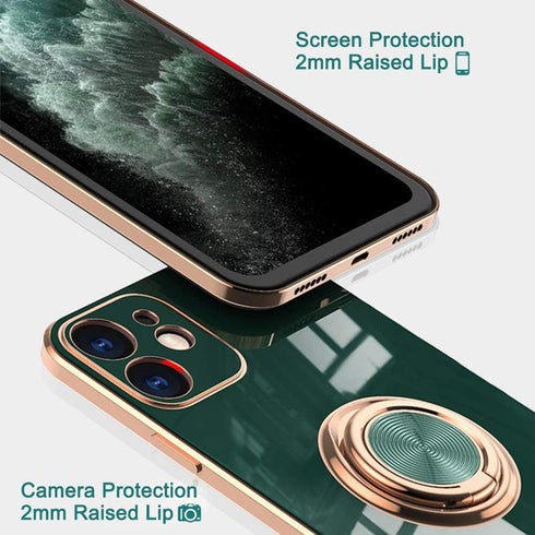 Omorro for Black iPhone 8 Plus/iPhone 7 Plus Case, Ring Holder with 360 TPU Rotation Kickstand, Glitter Plating Rose