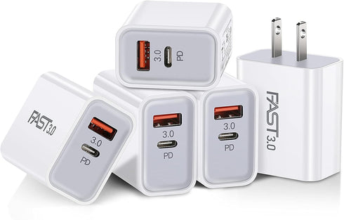 5 Pack USB C Wall Charger Block Boxeroo Dual Port PD Fast Charging Adapter for iPhone 13 12 11 Pro Max & Google Pixel