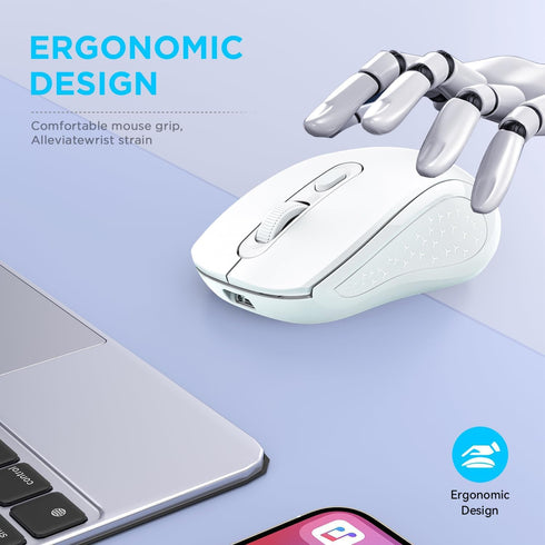 ZVYUE Wireless Bluetooth Mouse for Mac, Silent Mouse with Dual Mode Switch, Bluetooth 5.2/3.0, White