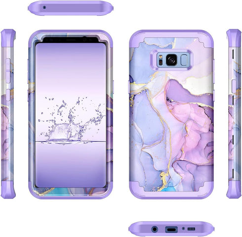 Miqala for Galaxy S8 Case, Glow in The Dark Three Layer Heavy Duty Shockproof Protective Case (Light Purple)
