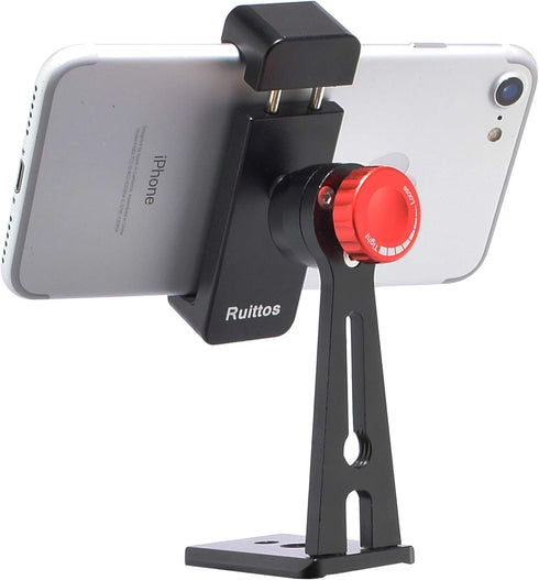 Phone Holder for Tripod, Metal Cellphone Tripod Adapter 360 Degree Rotation Vertical Video Smartphone Bracket Clip Compatible with iPhone X XS XR 8 Samsung Galaxy S10 S9+ Huawei (Black C18)