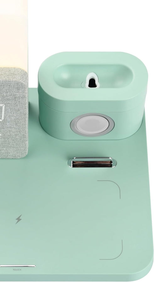 6 in 1 Fast Charging Station, 10W Wireless Charger with Alarm Clock, Compatible with Samsung, iPhone 15/14/13/12 (Green)