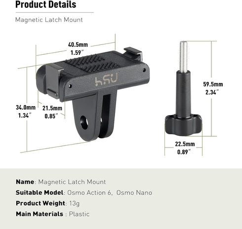 HSU 6/Osmo (2 Pack) Magnetic Latch Mount for DJI Osmo Action Nano, Quick Release Mount Tripod Connector Port