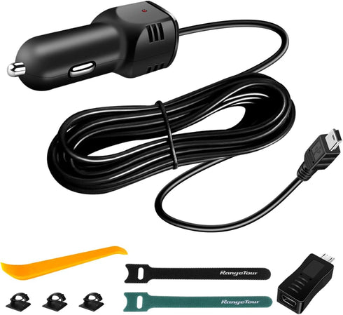 Dash Camera Car Charger, Mini USB and Micro USB Interfaces, Driving Recorders Power Cord Universal Car Adapter Power
