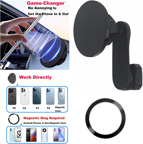 Rigdance 17mm (2.87" Magnetic Ball Phone Mount Holder for Magsafe Phones, with Solid Alumium Extension Arm for Car Air