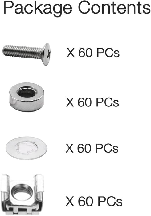 Lancher 60-Pack M6 16mm x Screws and Cage Nuts for Server Shelf Cabinets Rack Mount Screw