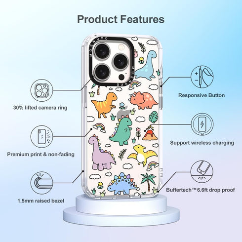 MOSNOVO iPhone 15 Pro Case - Clear TPU Bumper with Cute Joyful Dinosaur Design, 6.1" Drop Impact Protection