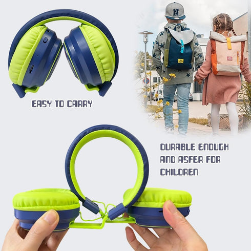 Kids Headphones Bluetooth 5.3 Wireless, 60H Play Time, Volume Limited Over Ear Foldable Headset with Aux Mic (Deep Blue)