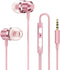 Rose Gold Earbuds: Girls Pink Wired Earphones with Mic & Volume Control, 3.5mm for Smartphones, MP3, Tablet, Laptop.