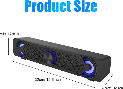 Smalody Small Computer Speakers for Desktop Gaming Monitor, Wired USB Powered Mini Soundbar with Cool LED Light