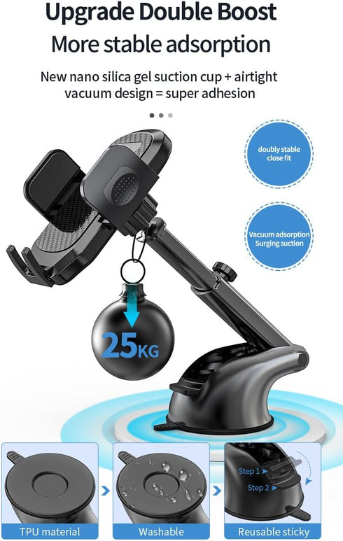 Car Phone Holder Mount for Dashboard, Universal Suction Cup Holder for iPhone Android Smartphones