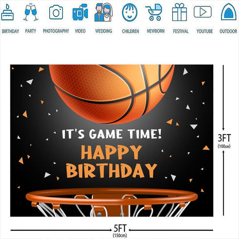 Ticuenicoa Basketball Themed Backdrop - 5x3ft Happy Birthday Party Decorations for Kids Game Time Photography