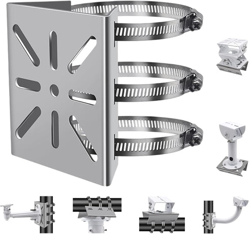 Universal Wall Mounting Bracket with 3 Loops - Stainless Steel Vertical Pole Mount Adapter for CCTV Security Camera