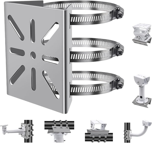 Universal Wall Mounting Bracket with 3 Loops - Stainless Steel Vertical Pole Mount Adapter for CCTV Security Camera