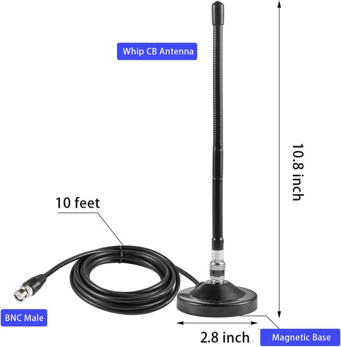 eifagur 27MHz Long Range Heavy Duty Magnetic Base Station Soft Whip CB Radio Antenna Kit for Cobra Midland Uniden Maxon