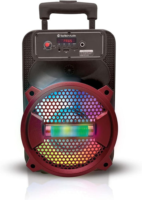 Top Tech Audio Rock-8 Portable 8 Inch Bluetooth Speaker with Woofer & Tweeter, Festival PA LED Speaker, True Wireless