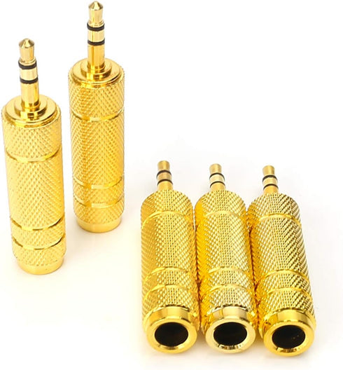 SiYear 5 Pack 3.5mm Male Plug to 6.35mm Female Stereo Jack Adaptor, Gold Plated for Audio