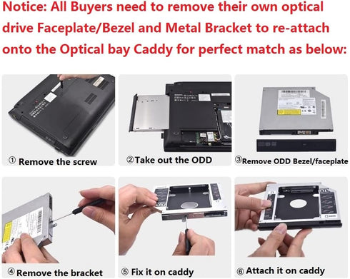 Universal 9.5mm SATA 2nd Hard Drive HDD SSD Optical Bay Caddy Frame Tray for Acer Aspire V3-472p, V3-572p, V3-572g,