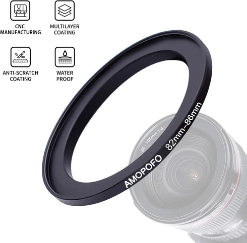 82mm Lens to 86mm Camera Filter Ring,Compatible with All 82mm Camera Lens & 86mm UV,ND,CPL Lens Hood Accessories,Made of CNC Machined Aluminum(82-86mm)