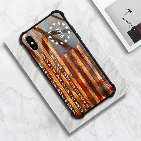 TnXee Betsy Ross 13 Star Wooden American Flag Case for iPhone Xs - Unique 1776 Design, Perfect Gift for Men & Women.