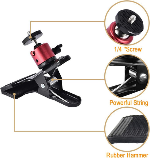 UTEBIT Tripod Camera Clip Clamp with 360 Degree Swivel Mini Ball Head 2 Pack Clip Camera Mount Photography Accessories Clamp 1/4'' Screw Black Spring Clamp for DSLR Video Photoshoot Studio