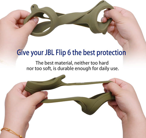 LTGEM Silicone Protective Case for JBL Flip 6 Portable Bluetooth Speaker with Extra Carabiner and Strap (Green)