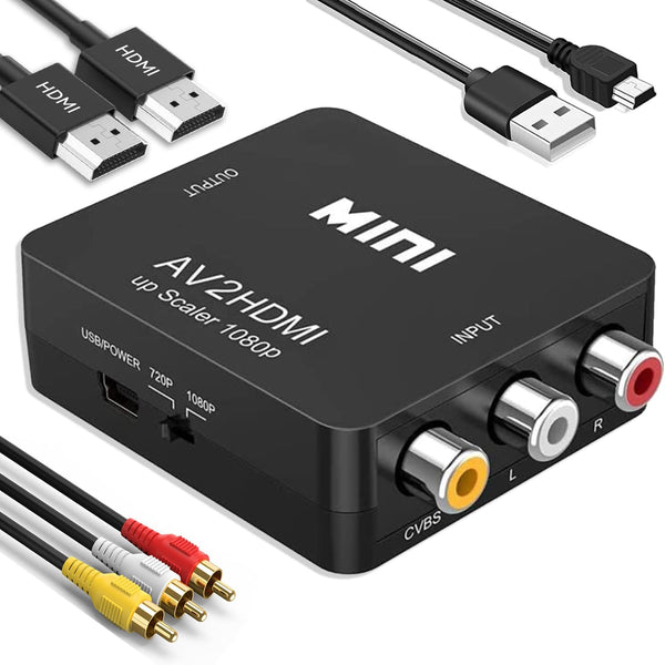 RCA to HDMI Converter, 1080P Mini RCA Composite to HDMI Video Audio Adapter, Supports PAL/NTSC