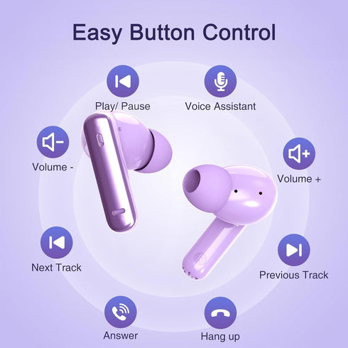 Wireless Earbuds, True Wireless Bluetooth 5.3 Earbuds with Charging Case, Stereo Headphones for iPhone/Android (Purple)