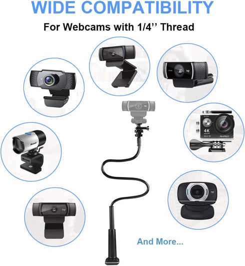 32 Inch Webcam Stand Camera Mount, Upgraded Flexible Gooseneck Desk Webcam Mount for Logitech