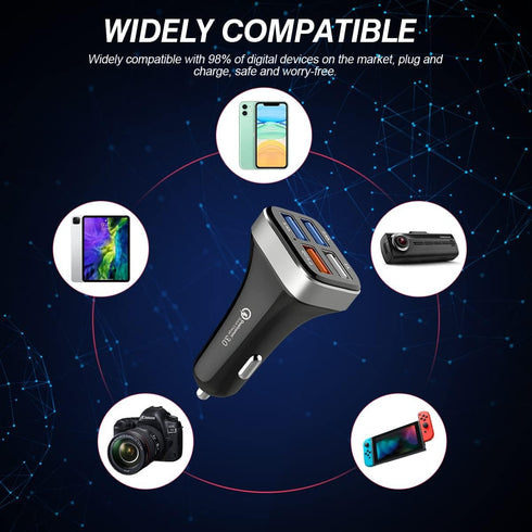 USB Car Charger Adapter, 4 Ports QC3.0 Cell Phone Fast Charger, Multi-Port Smart Quick Charger for Cigarette Lighter,