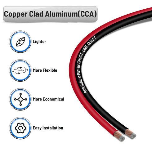Speaker Wire Cable 18 Gauge 50FT, 18/2 AWG CCA Red Black Wire, Low Voltage Wire for DC 12V/24V Stereo Audio