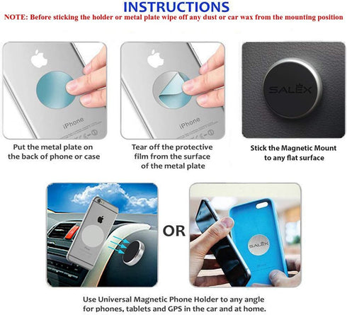 Magnetic Phone Mounts 2 Pack with 3M Adhesive - Black Flat Cell Phone Holder for Car Dashboard, Wall, Mirror.