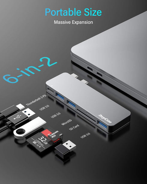 RayCue 6 in 1 USB-C Hub Adapter for MacBook Pro/Air M1 M2 M3 2023 2022 2021 with 3 USB 3.0 Ports