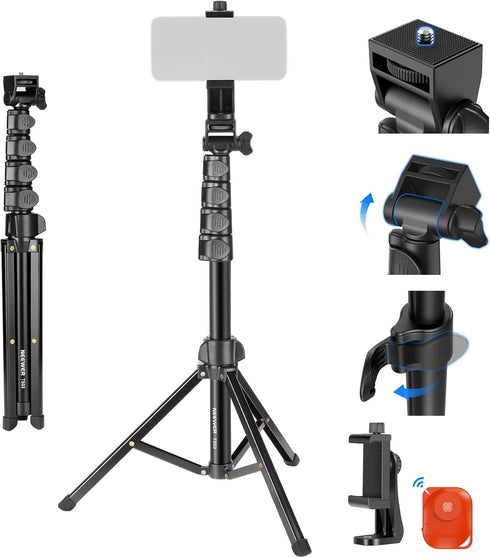 NEEWER Basic Phone Tripod for iPhone & Camera w/Remote & Phone Holder, 66"