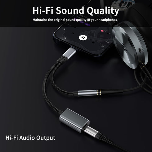 USB C to 3.5mm Headphone and Charger Adapter, 3 in 1 Dongle Cable for iPhone 15, Galaxy S23, Pixel 7