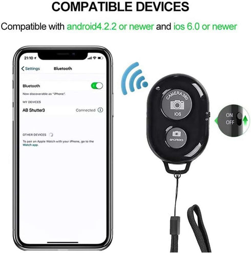 Wireless Camera Shutter Remote Control for Smart Phones - Compatible with iOS/Android (2 Black)