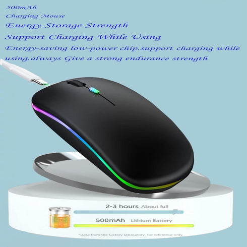 LED Wireless Mouse, Slim Silent Dual-Mode 2.4G+BT Rechargeable 7-Color Optical Mouse with USB Receiver, 3 Adjustable