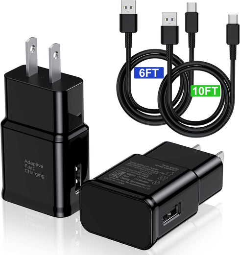 Type C Fast Charging Charger, 2 Pack USB Android Phone Wall Block & Charge Cable for Samsung Galaxy