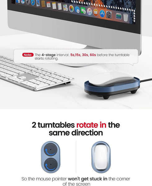 Vaydeer Dual Turntable Mouse Mover, Turbo 3 Mouse Jiggler with Adjustable Intervals, Undetectable & Noiseless